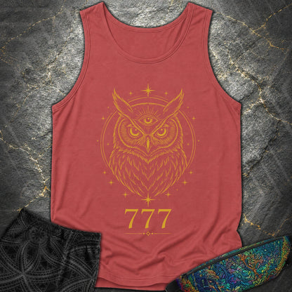 777 Mystic Owl Comfort Tank Top - 777 Mystic Owl Comfort Tank Top - Crimson