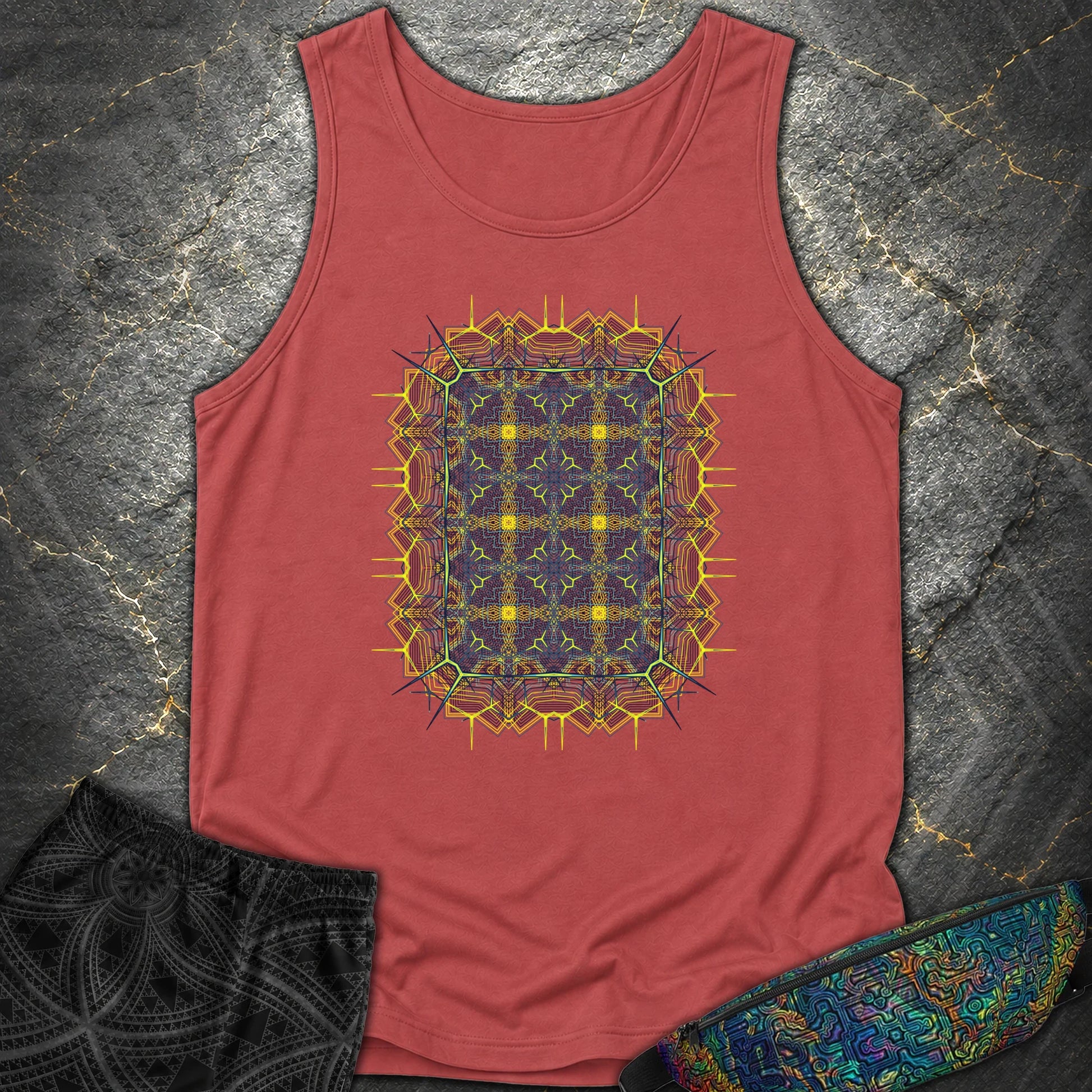 Electric Geometric Matrix - Electric Geometric Matrix Comfort Tank Top - Crimson