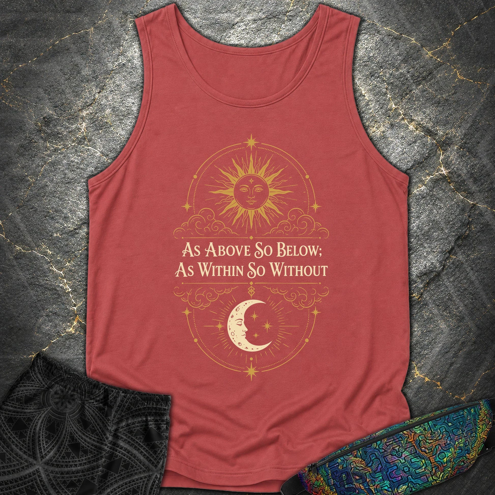 As Above So Below Sun Moon Colored - As Above So Below Sun Moon Colored Comfort Tank Top - Crimson