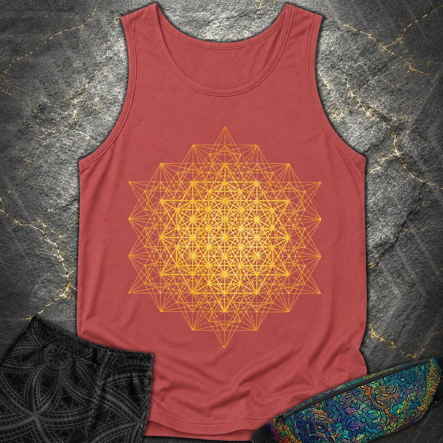 64 Tetrahedron Metatron Grid - 64 Tetrahedron Metatron Grid Comfort Tank Top - Crimson