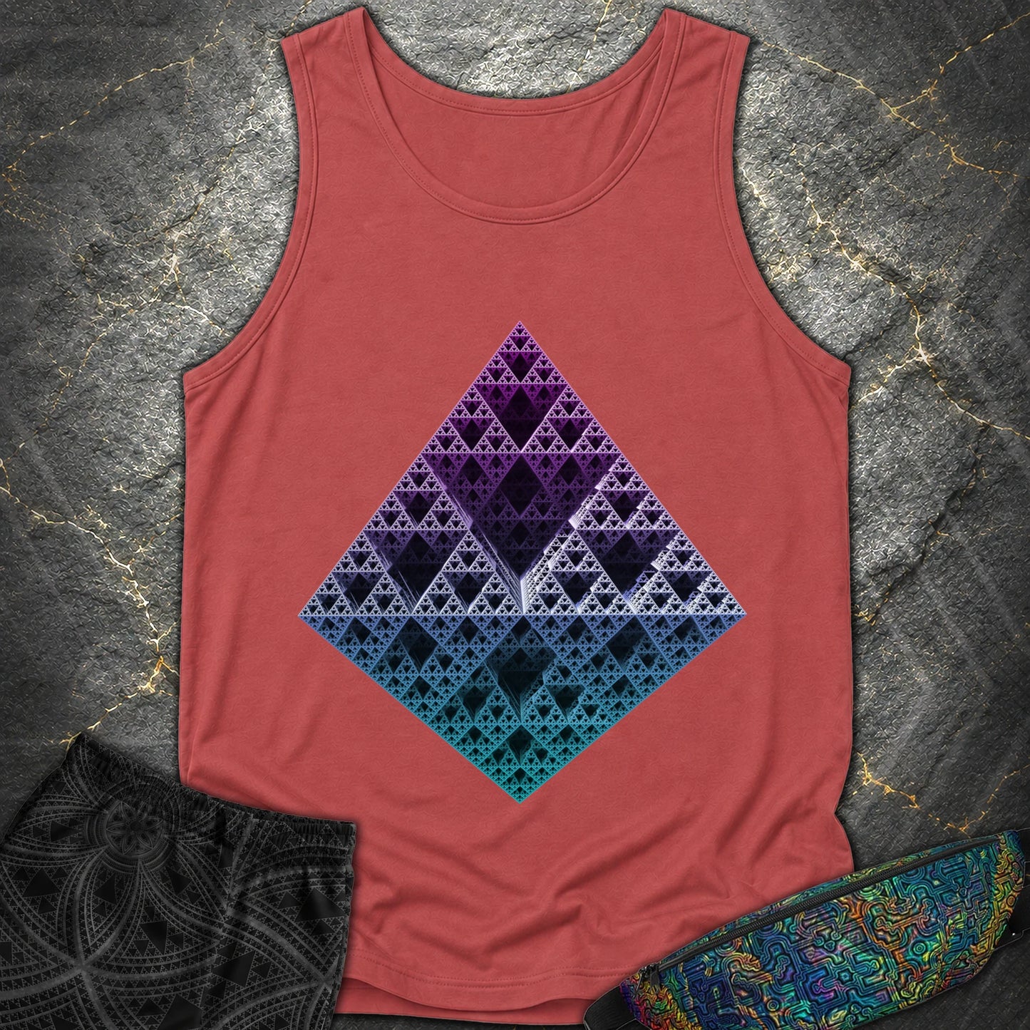 Sierpinski 3D Fractal T-Shirt - Sierpinski 3D Fractal Comfort Tank Top - Crimson