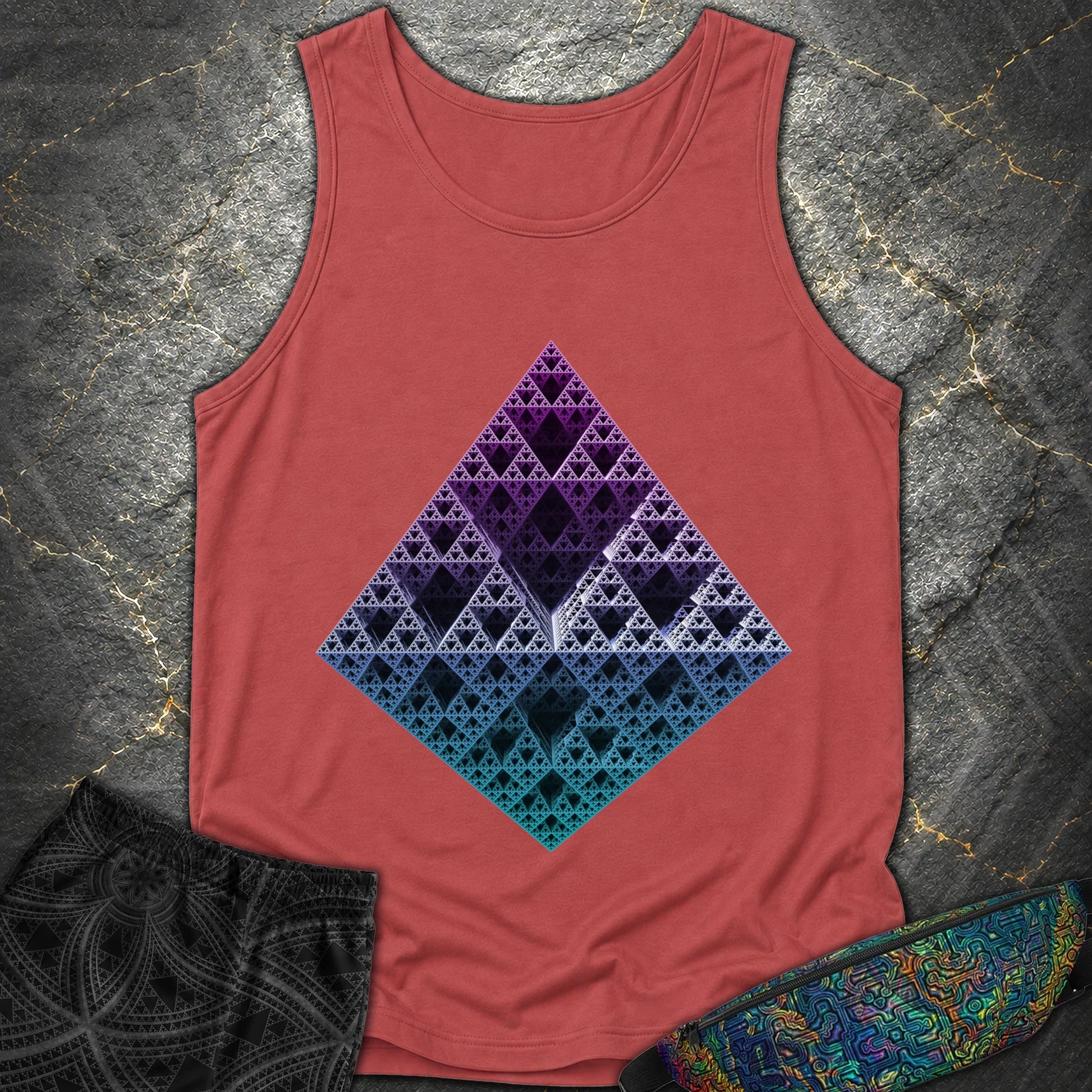 Sierpinski 3D Fractal T-Shirt - Sierpinski 3D Fractal Comfort Tank Top - Crimson