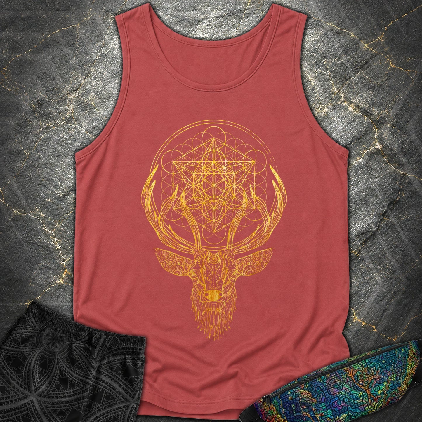 Metatron's Cube Deer T-Shirt - Metatron's Cube Deer Comfort Tank Top - Crimson