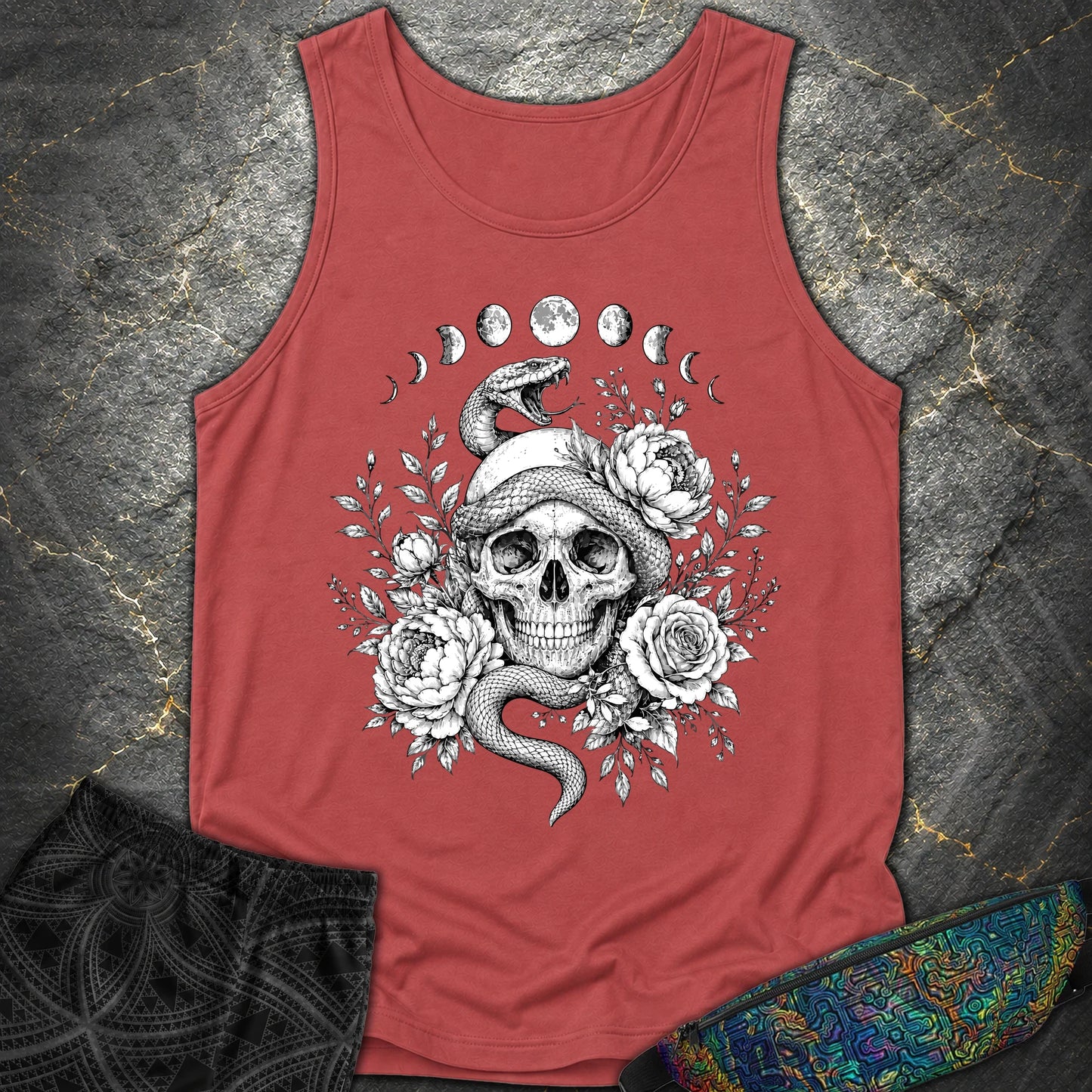 Skull Snake Moon Phases - Skull Snake Moon Phases Comfort Tank Top - Crimson