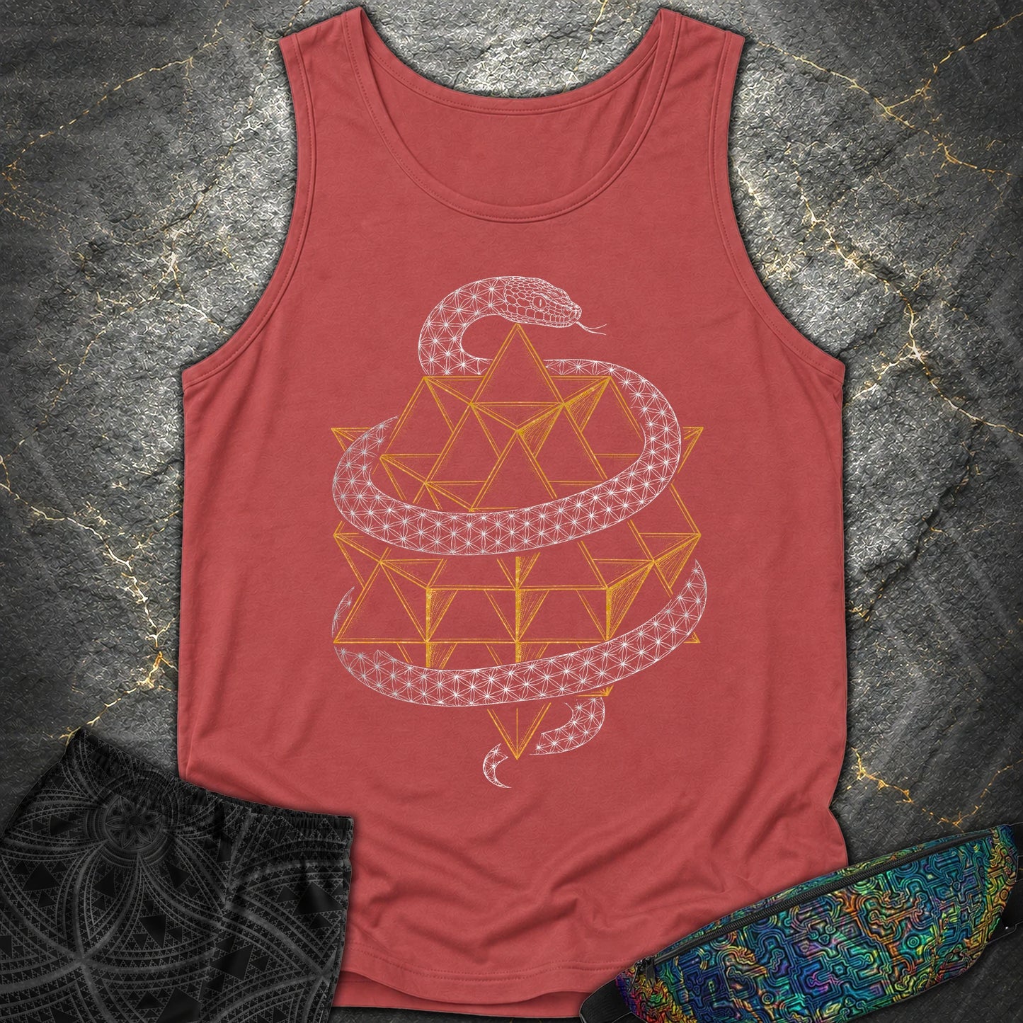 Serpent Tetrahedron Merkaba Geometry - Serpent Tetrahedron Merkaba Geometry Comfort Tank Top - Crimson
