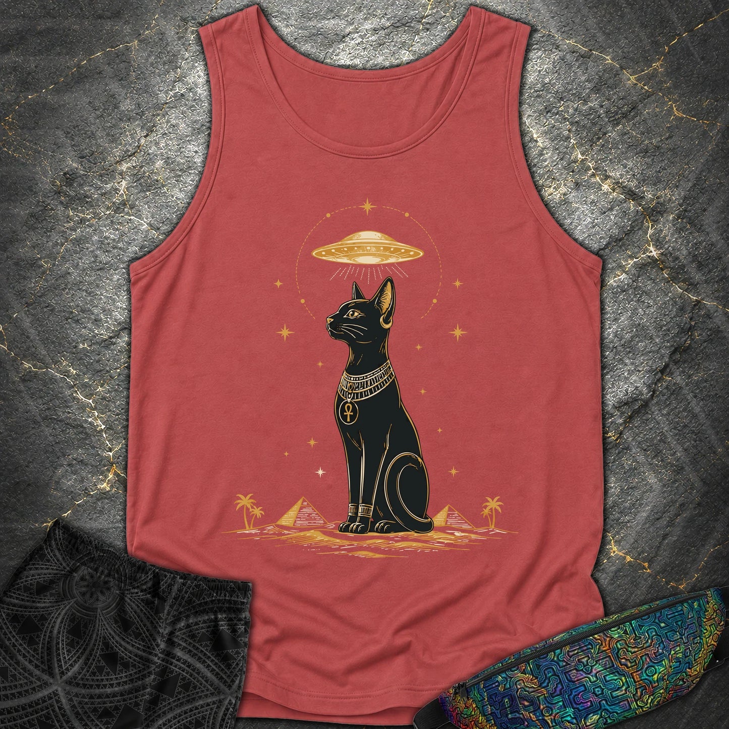 Celestial Cat Beneath the Starship - Celestial Cat Beneath the Starship Comfort Tank Top - Crimson