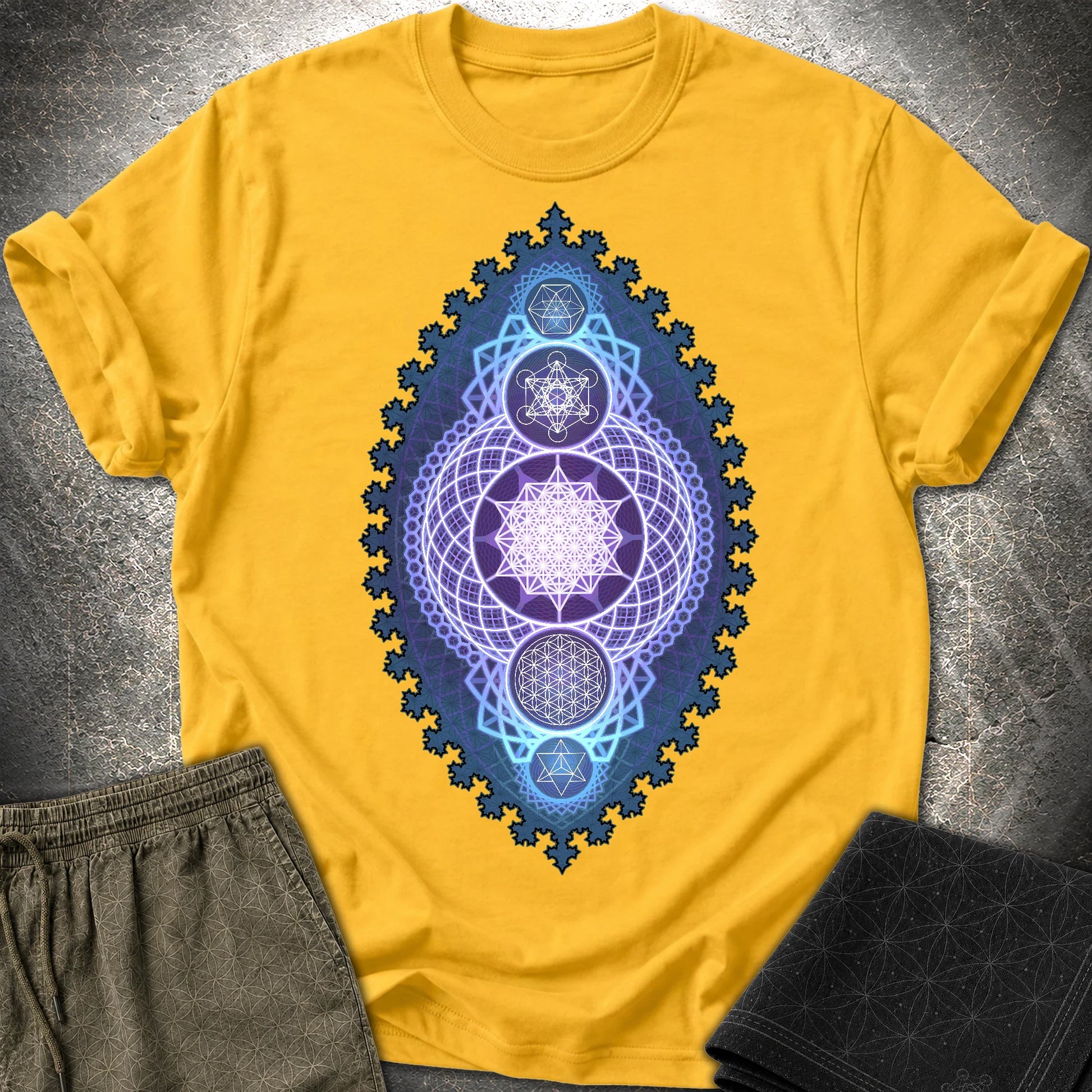 Blue Fractal Sacred Geometry Fusion T-Shirt - Blue Fractal Sacred Geometry Fusion T-Shirt - Daisy