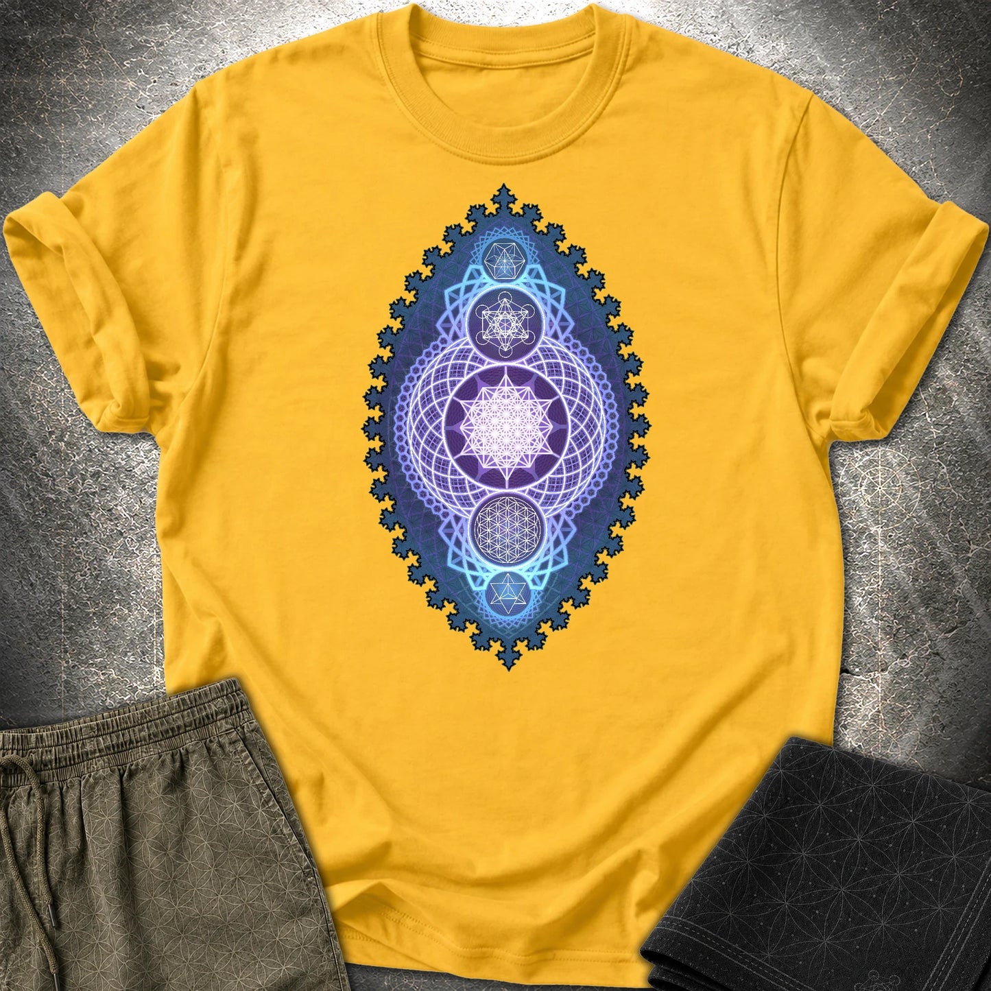 Blue Fractal Sacred Geometry Fusion T-Shirt - Blue Fractal Sacred Geometry Fusion T-Shirt - Daisy