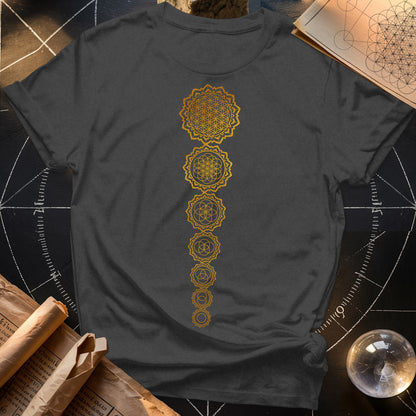 Gold Flower Of lIfe Chakras T-Shirt