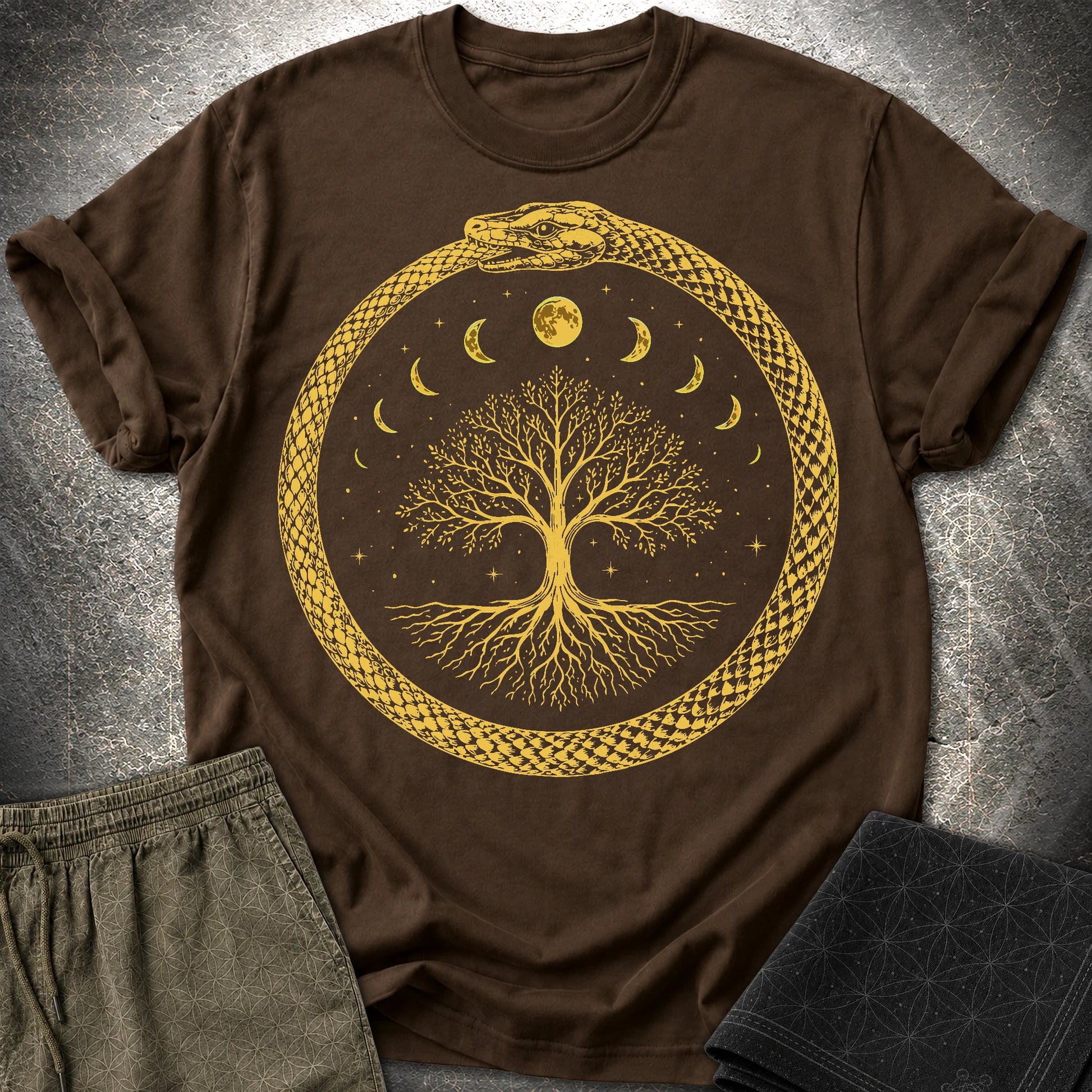 Ouroboros Moon Tree Unisex T-Shirt - Ouroboros Moon Tree Unisex T-Shirt - Dark Chocolate