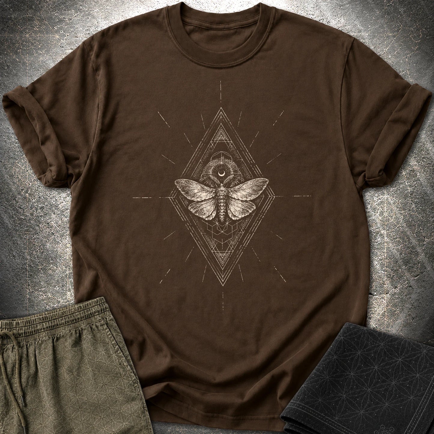 Third Eye Moth T-Shirt, Sacred Geometry Moth Shirt, Mystical Occult Graphic Tee - Third Eye Moth T-Shirt, Sacred Geometry Moth Shirt, Mystical Occult Graphic Tee - Dark Chocolate