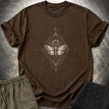 Third Eye Moth T-Shirt, Sacred Geometry Moth Shirt, Mystical Occult Graphic Tee - Third Eye Moth T-Shirt, Sacred Geometry Moth Shirt, Mystical Occult Graphic Tee - Dark Chocolate