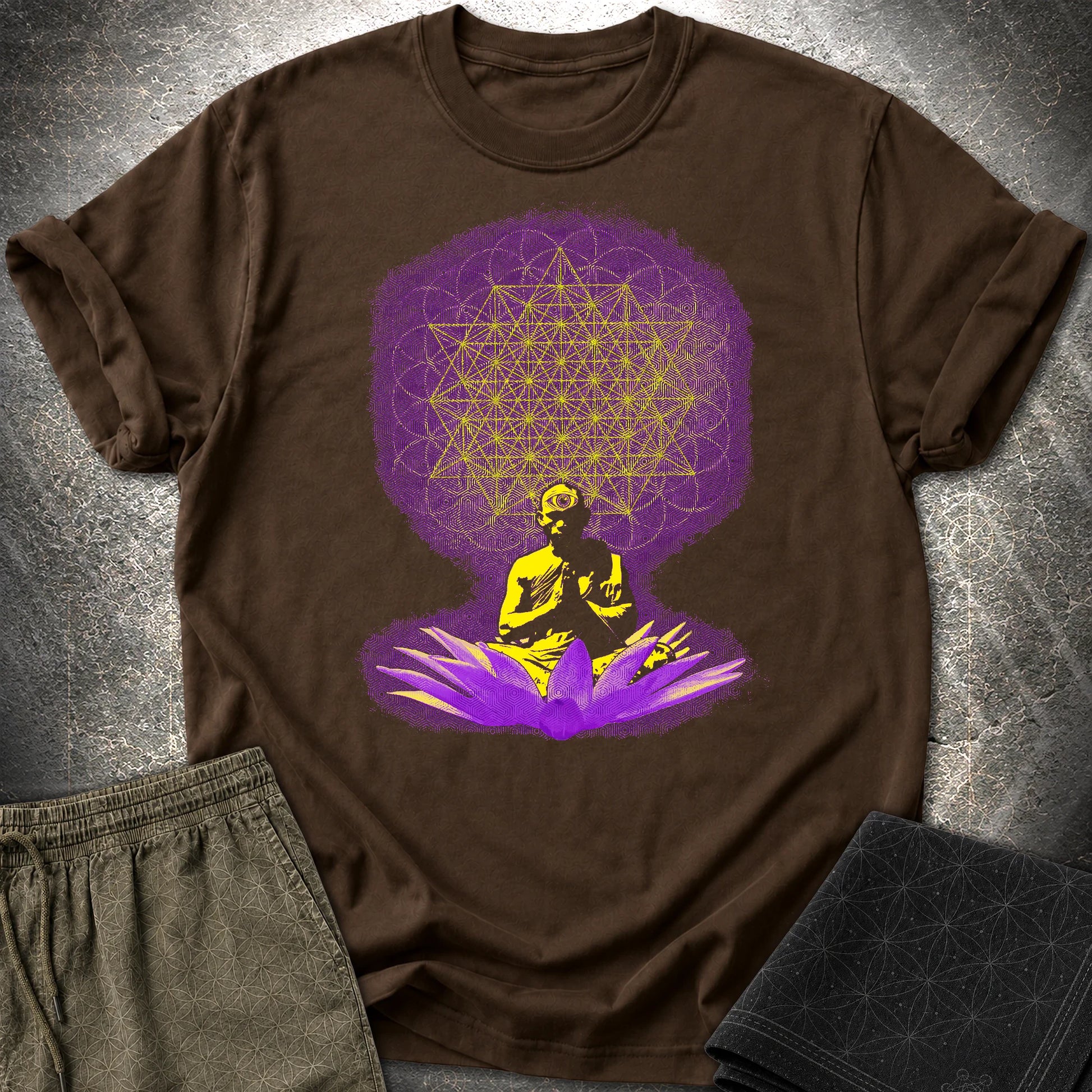 Meditating Monk Tetrahedron T-Shirt - Meditating Monk Tetrahedron T-Shirt - Dark Chocolate