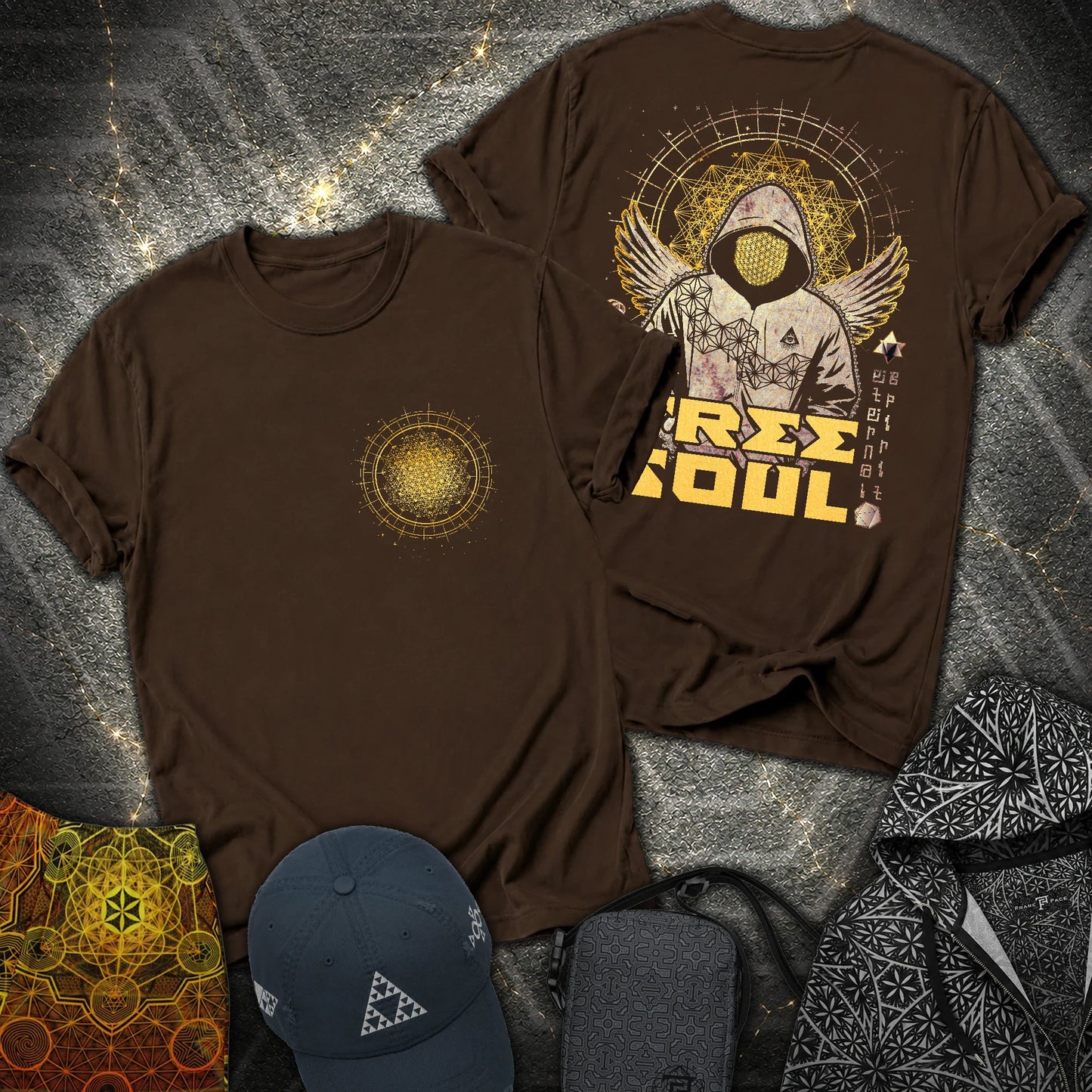Free Soul Tetrahedron 2 Sided T-Shirt - Free Soul Tetrahedron 2 Sided T-Shirt - Dark Chocolate