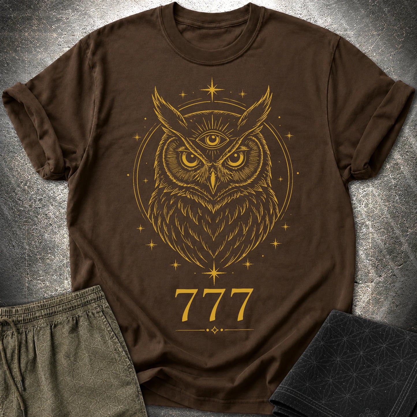 777 Mystic Owl T-Shirt - 777 Mystic Owl T-Shirt - Dark Chocolate
