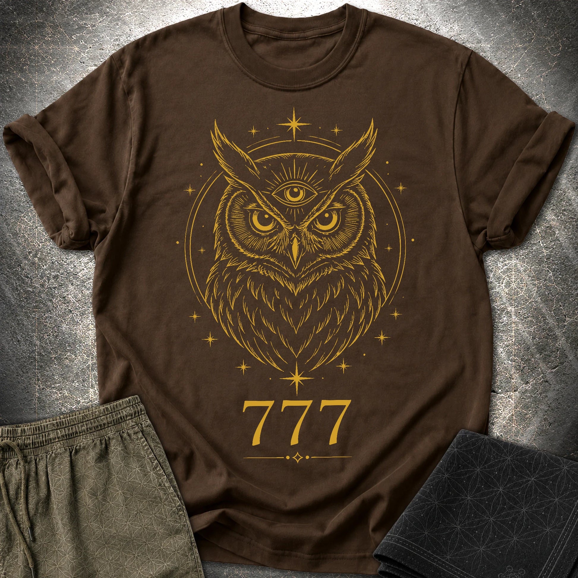 777 Mystic Owl T-Shirt - 777 Mystic Owl T-Shirt - Dark Chocolate