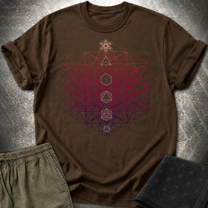 64 Tetrahedron Platonic Solids Metatron T-Shirt - 64 Tetrahedron Platonic Solids Metatron T-Shirt - Dark Chocolate