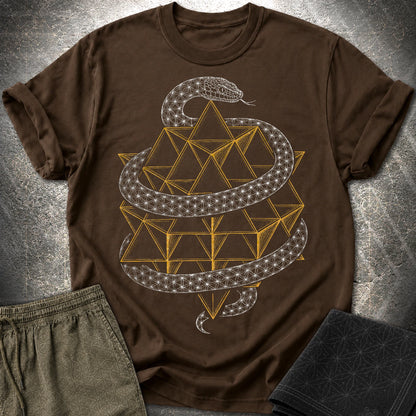Serpent Tetrahedron Merkaba Geometry - Serpent Tetrahedron Merkaba Geometry T-Shirt - Dark Chocolate