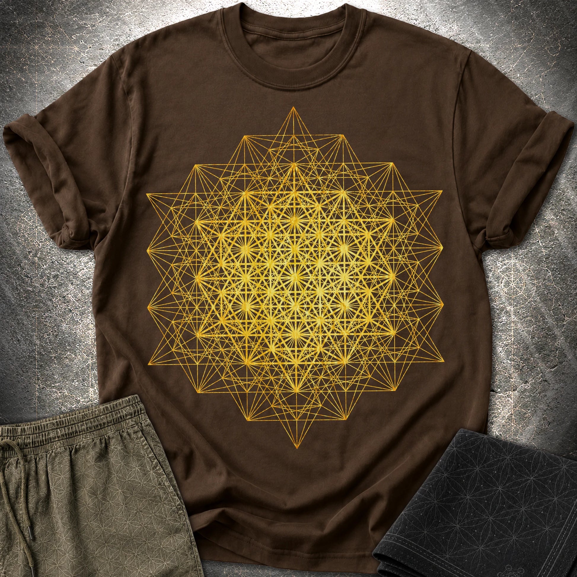 64 Tetrahedron Metatron Grid - 64 Tetrahedron Metatron Grid T-Shirt - Dark Chocolate
