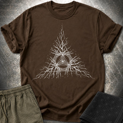 Sacred Geometry Roots T-Shirt, Spiritual Growth Shirt, Triangle Symbol Graphic Tee - Sacred Geometry Roots T-Shirt, Spiritual Growth Shirt, Triangle Symbol Graphic Tee - Dark Chocolate