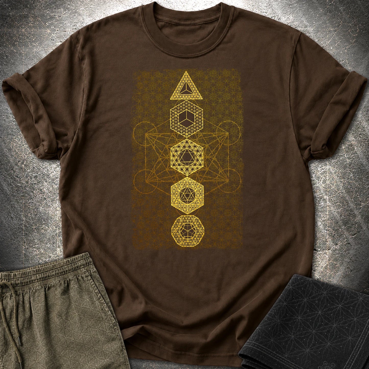 Platonic Solids Metatron's Background T-Shirt - Platonic Solids Metatron's Background T-Shirt - Dark Chocolate