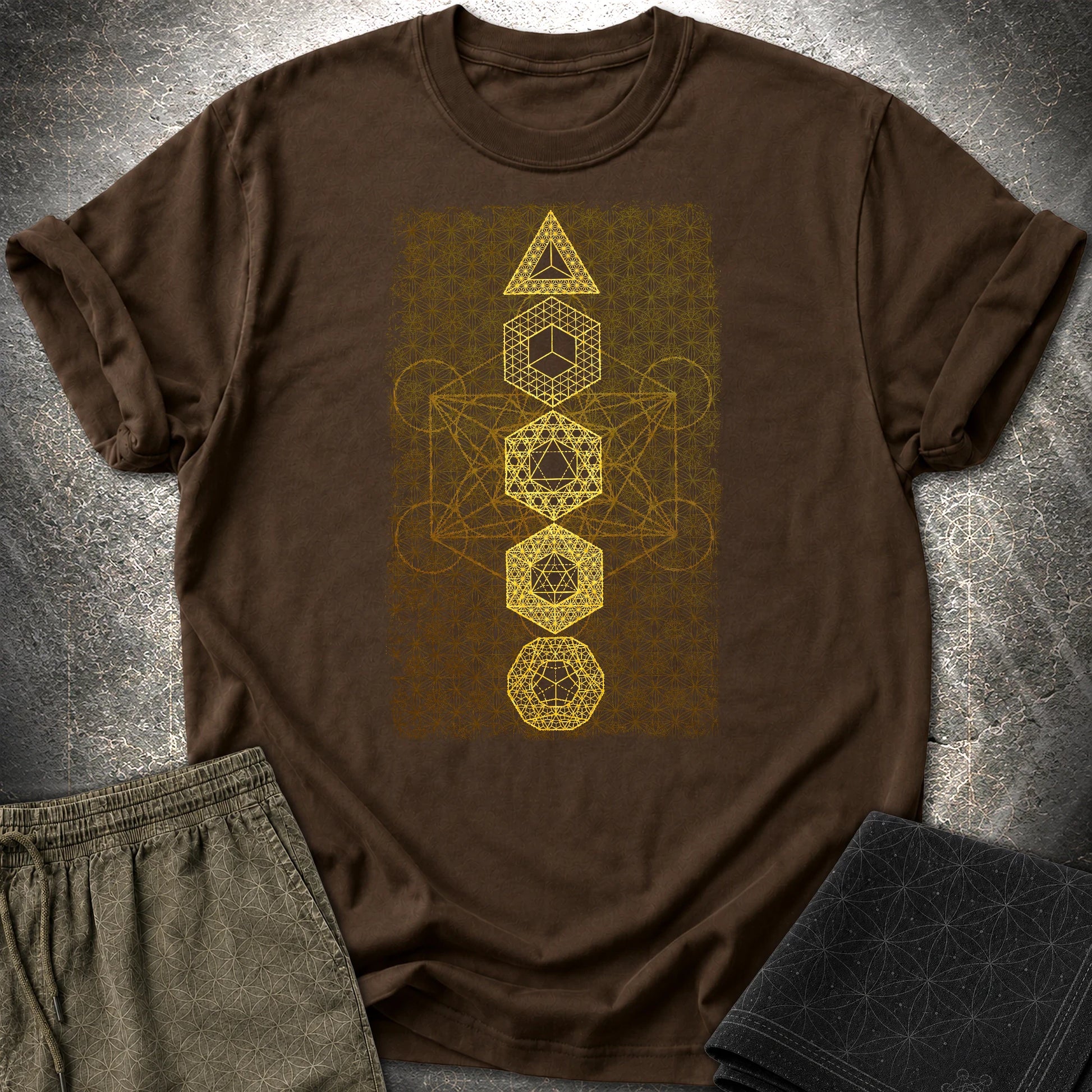 Platonic Solids Metatron's Background T-Shirt - Platonic Solids Metatron's Background T-Shirt - Dark Chocolate