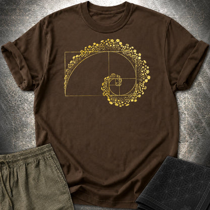 Golden Ratio Flower Spiral T-Shirt, Fibonacci Sacred Geometry Shirt, Botanical Math Graphic Tee - Golden Ratio Flower Spiral T-Shirt, Fibonacci Sacred Geometry Shirt, Botanical Math Graphic Tee - Dark Chocolate