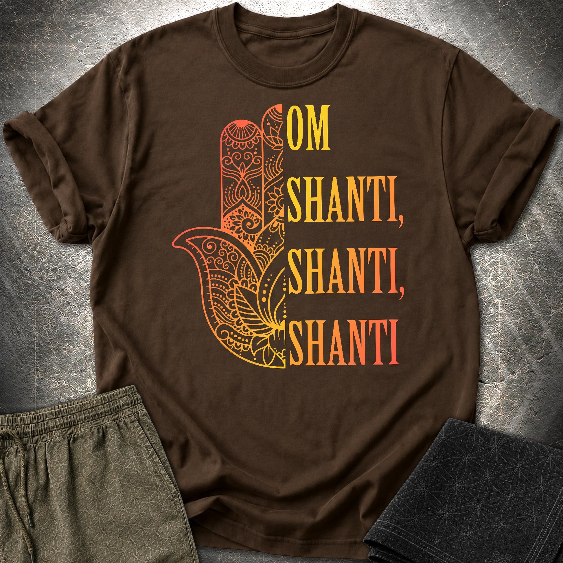 Hamsa Om Shanti T-Shirt - Hamsa Om Shanti T-Shirt - Dark Chocolate