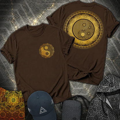 Yin Yang Sacred Geometry 2 Sided T-Shirt - Yin Yang Sacred Geometry 2 Sided T-Shirt - Dark Chocolate