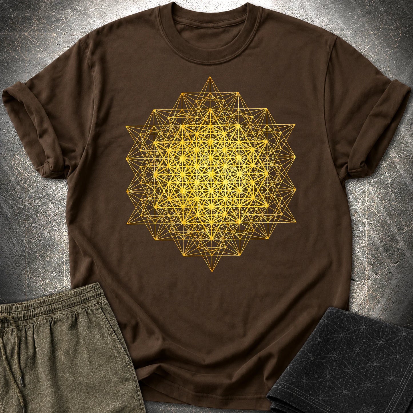 64 Tetrahedron Metatron Grid T-Shirt - 64 Tetrahedron Metatron Grid T-Shirt - Dark Chocolate