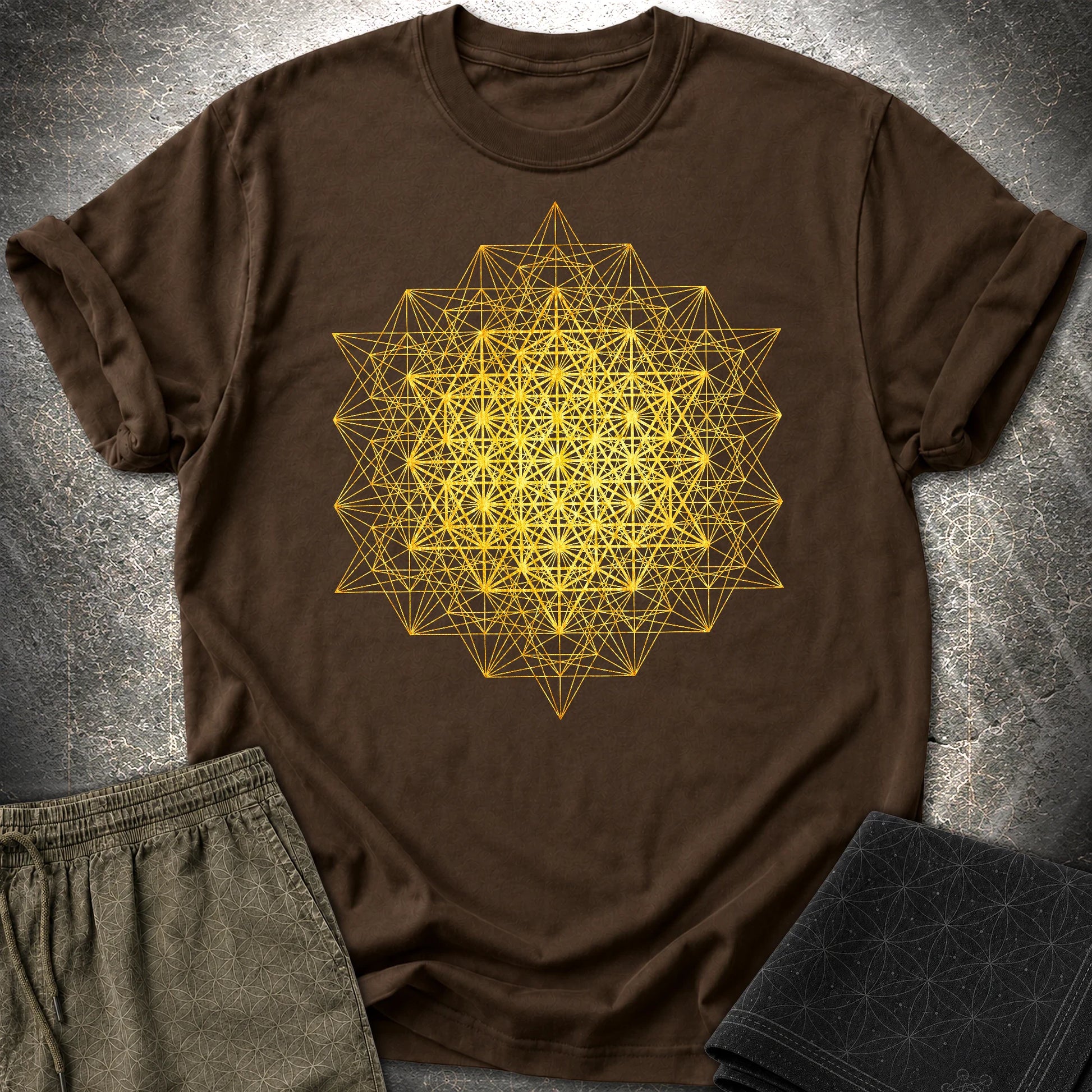 64 Tetrahedron Metatron Grid T-Shirt - 64 Tetrahedron Metatron Grid T-Shirt - Dark Chocolate