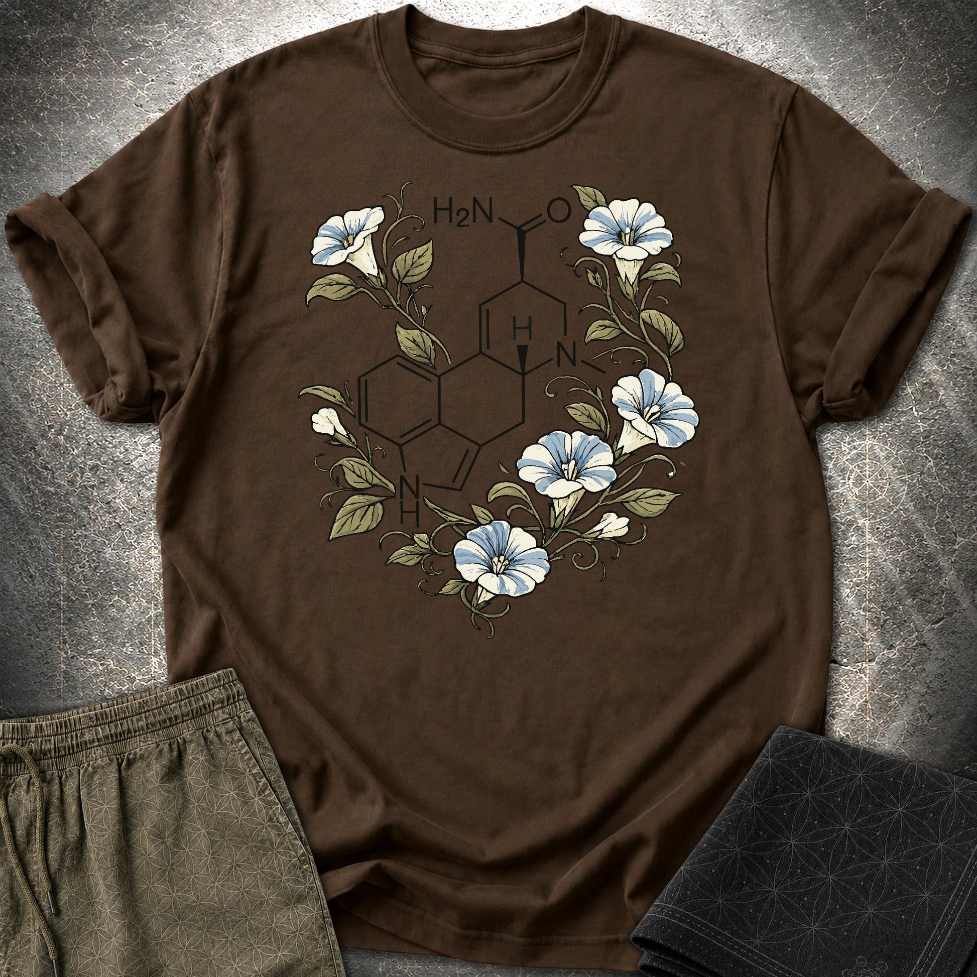 Morning Glory Molecule Color - Morning Glory Molecule Color T-Shirt - Dark Chocolate