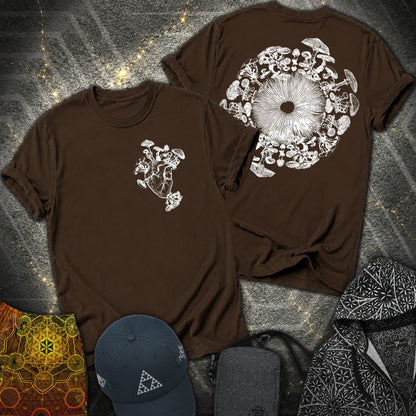 Mushroom Heart Mushroom Iris 2 Sided T-Shirt - Mushroom Heart Mushroom Iris 2 Sided T-Shirt - Dark Chocolate
