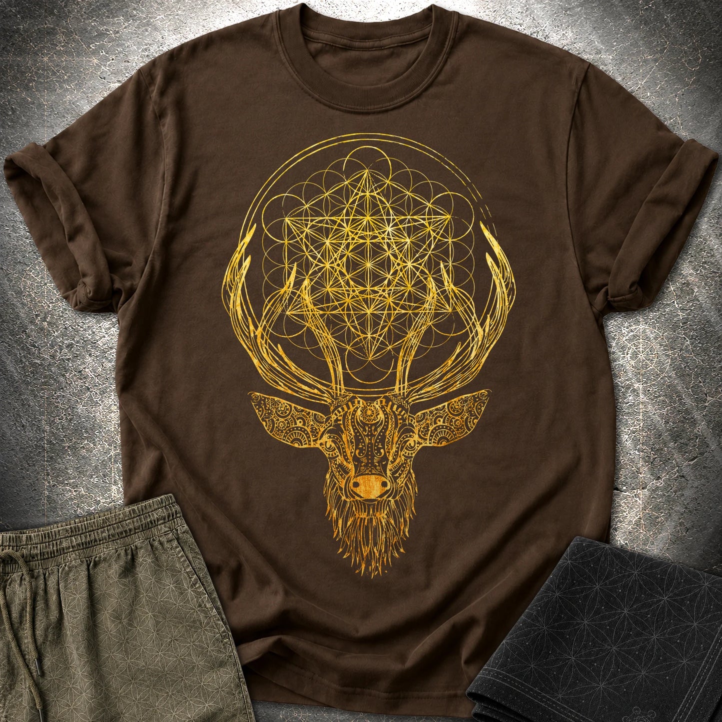 Metatron's Cube Deer T-Shirt - Metatron's Cube Deer T-Shirt - Dark Chocolate