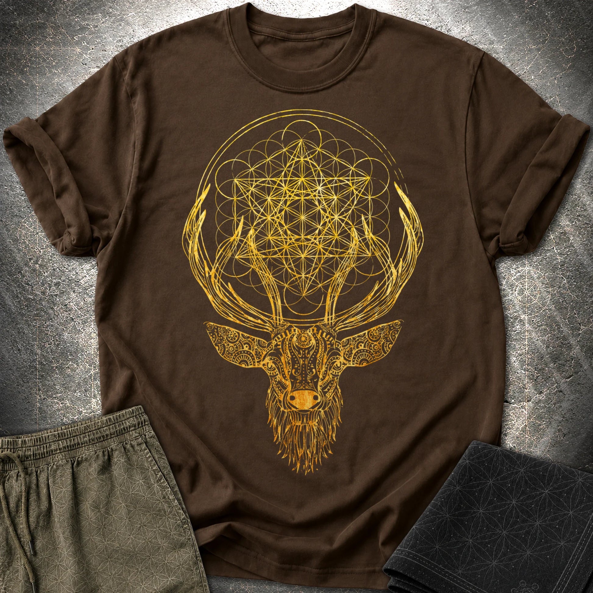 Metatron's Cube Deer T-Shirt - Metatron's Cube Deer T-Shirt - Dark Chocolate