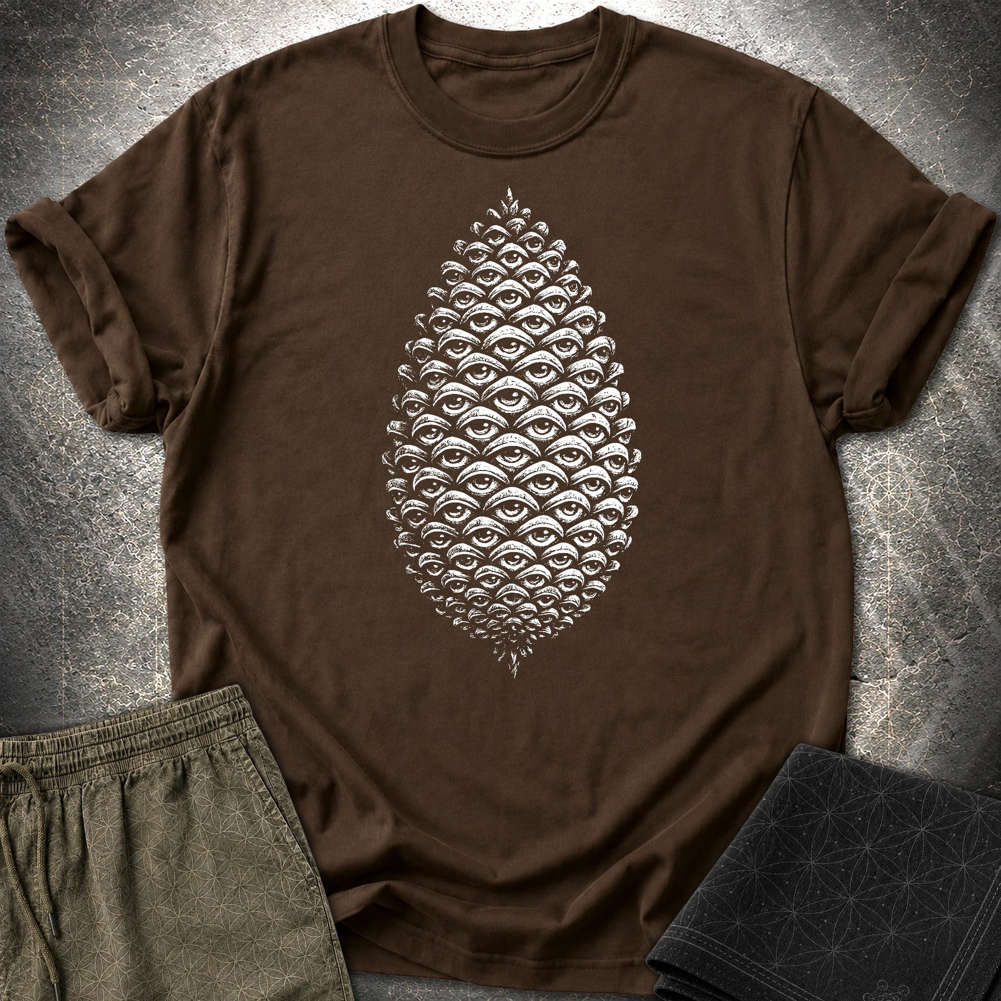 All Seeing Pinecone T-Shirt - All Seeing Pinecone T-Shirt - Dark Chocolate