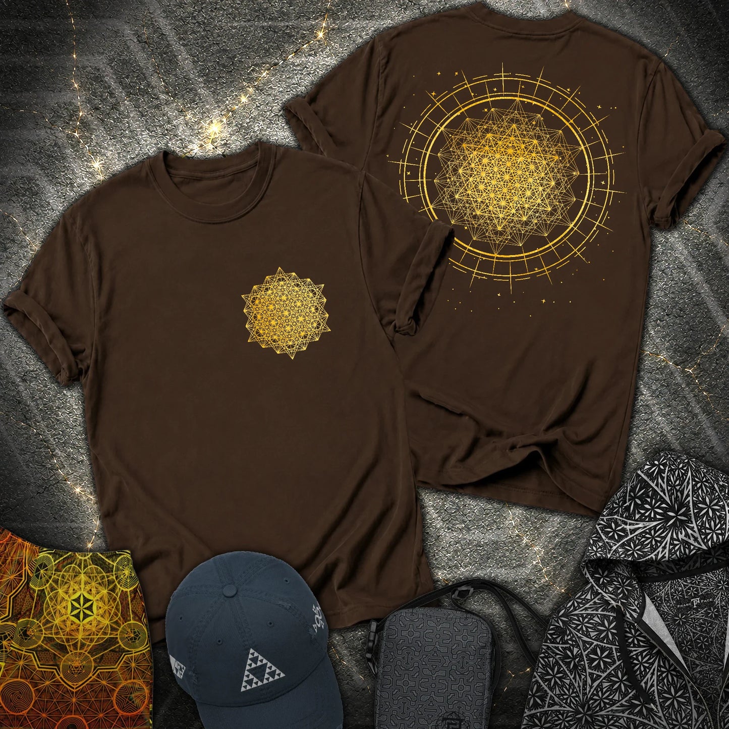 Radiating Metatron Tetrahedron 2 Sided T-Shirt - Radiating Metatron Tetrahedron 2 Sided T-Shirt - Dark Chocolate