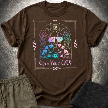 Open Your Eyes Mushrooms T-Shirt - Open Your Eyes Mushrooms T-Shirt - Dark Chocolate