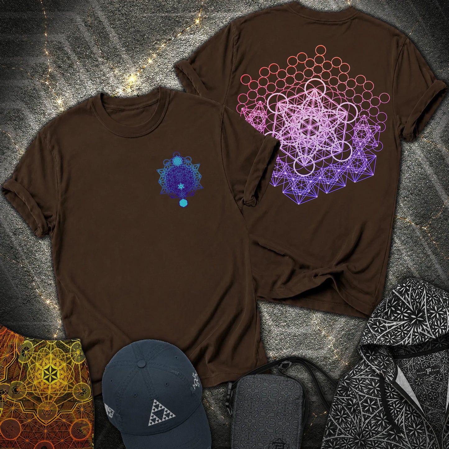 Metatron And Flower Connection Comfort 2 Sided T-Shirt - Metatron And Flower Connection 2 Sided T-Shirt - Dark Chocolate