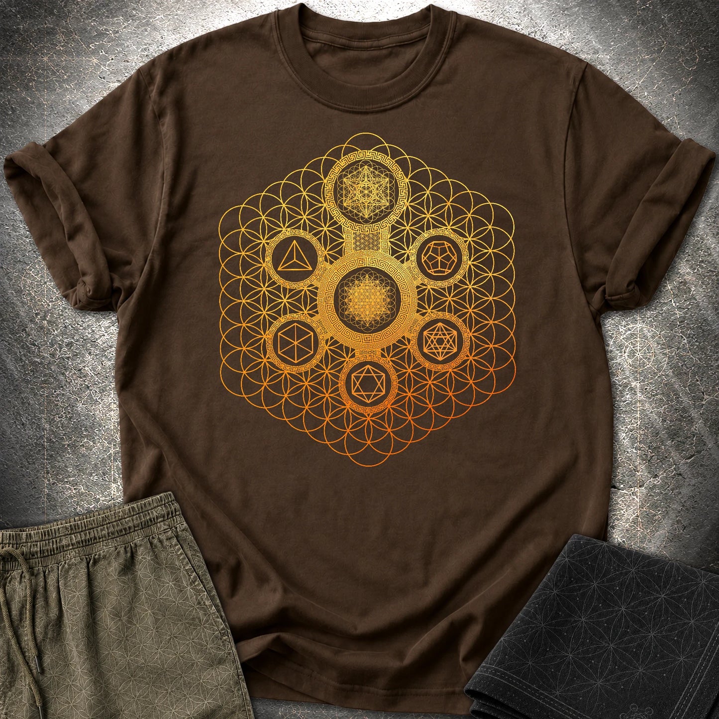 Metatron's Platonic Solids T-Shirt - Metatron's Platonic Solids T-Shirt - Dark Chocolate