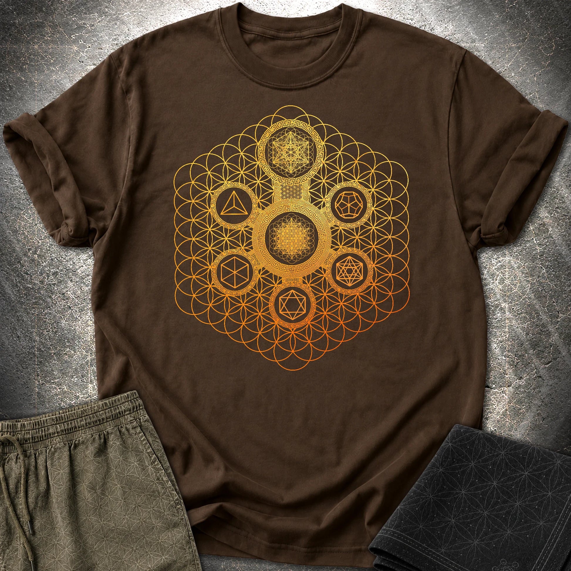 Metatron's Platonic Solids T-Shirt - Metatron's Platonic Solids T-Shirt - Dark Chocolate