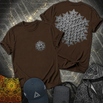 Sacred Silver Merkaba 2 Sided T-Shirt - Sacred Silver Merkaba 2 Sided T-Shirt - Dark Chocolate