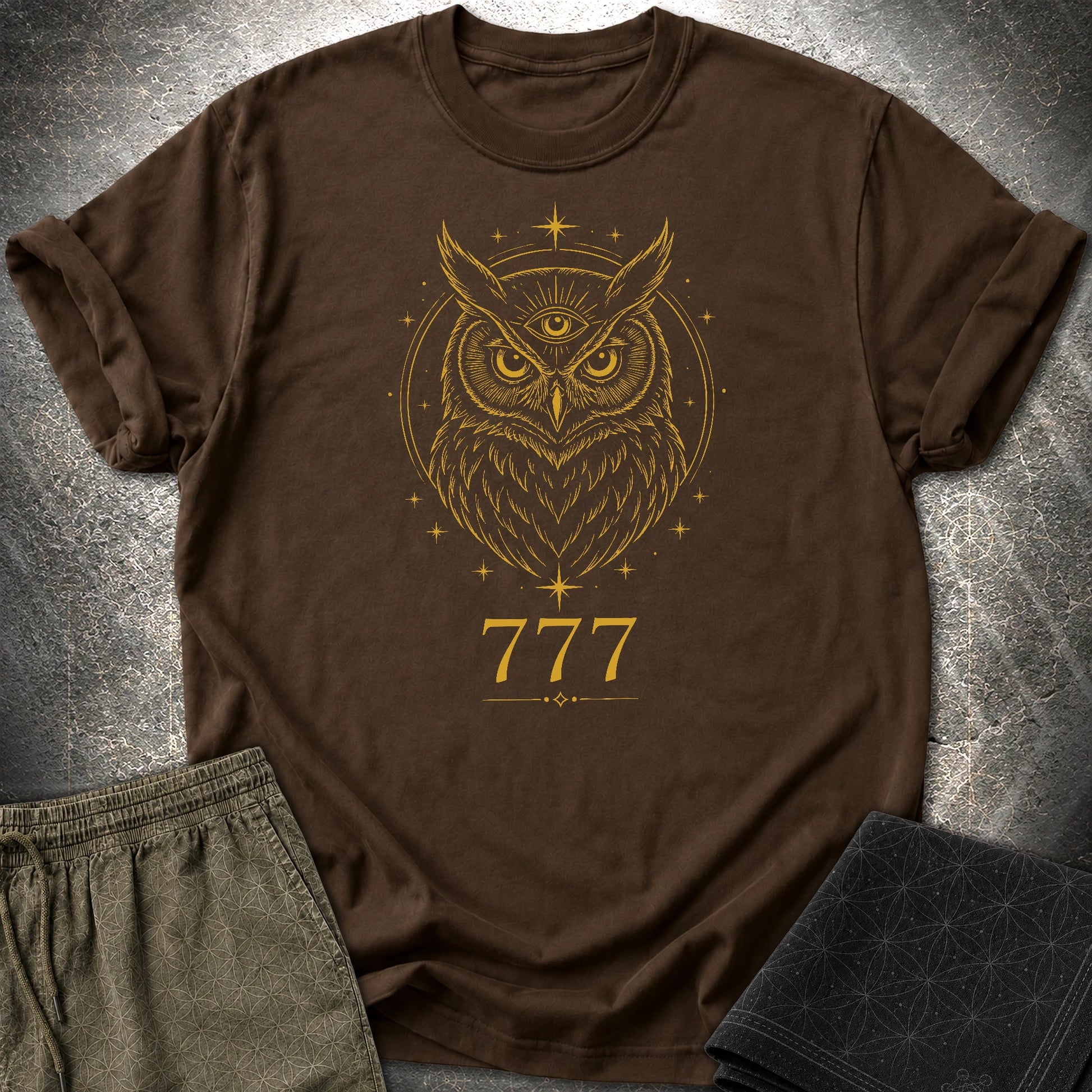 777 Mystic Owl T-Shirt - 777 Mystic Owl T-Shirt - Dark Chocolate