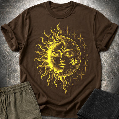 Celestial Sun Moon T-Shirt, Mystic Duality Shirt, Spiritual Cosmic Graphic Tee - Celestial Sun Moon T-Shirt, Mystic Duality Shirt, Spiritual Cosmic Graphic Tee - Dark Chocolate