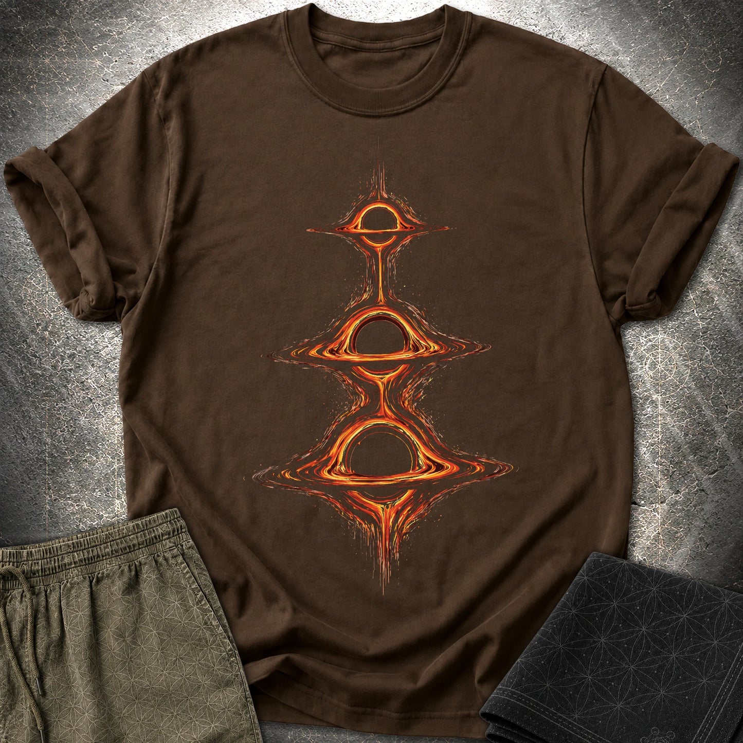 Cosmic Portals T-Shirt, Stacked Black Hole Shirt, Sci Fi Space Graphic Tee - Cosmic Portals T-Shirt, Stacked Black Hole Shirt, Sci Fi Space Graphic Tee - Dark Chocolate