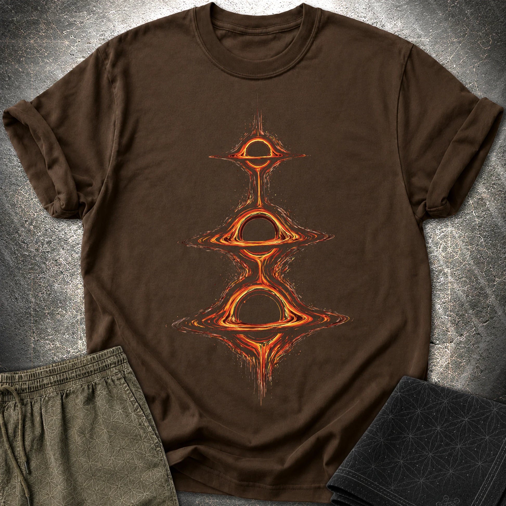 Cosmic Portals T-Shirt, Stacked Black Hole Shirt, Sci Fi Space Graphic Tee - Cosmic Portals T-Shirt, Stacked Black Hole Shirt, Sci Fi Space Graphic Tee - Dark Chocolate