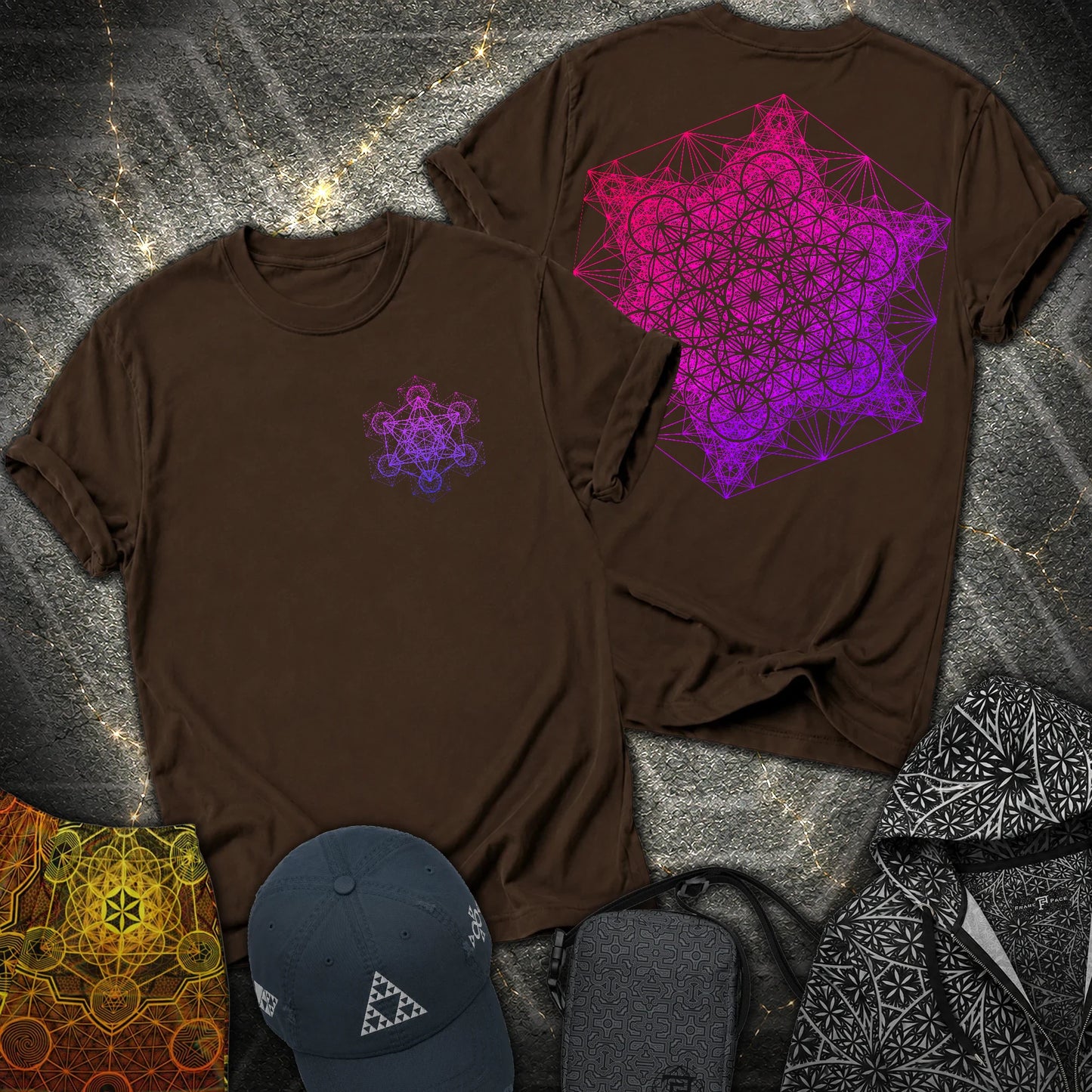 Metatron's Tesseract 2 Side 2 Sided T-Shirt - Metatron's Tesseract 2 Side 2 Sided T-Shirt - Dark Chocolate