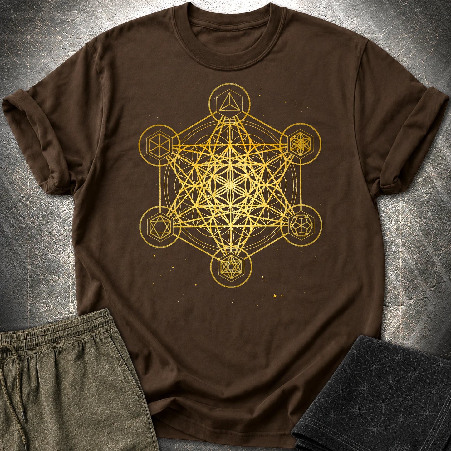 Metatron's Cube Platonic Solids T-Shirt - Metatron's Cube Platonic Solids T-Shirt - Dark Chocolate