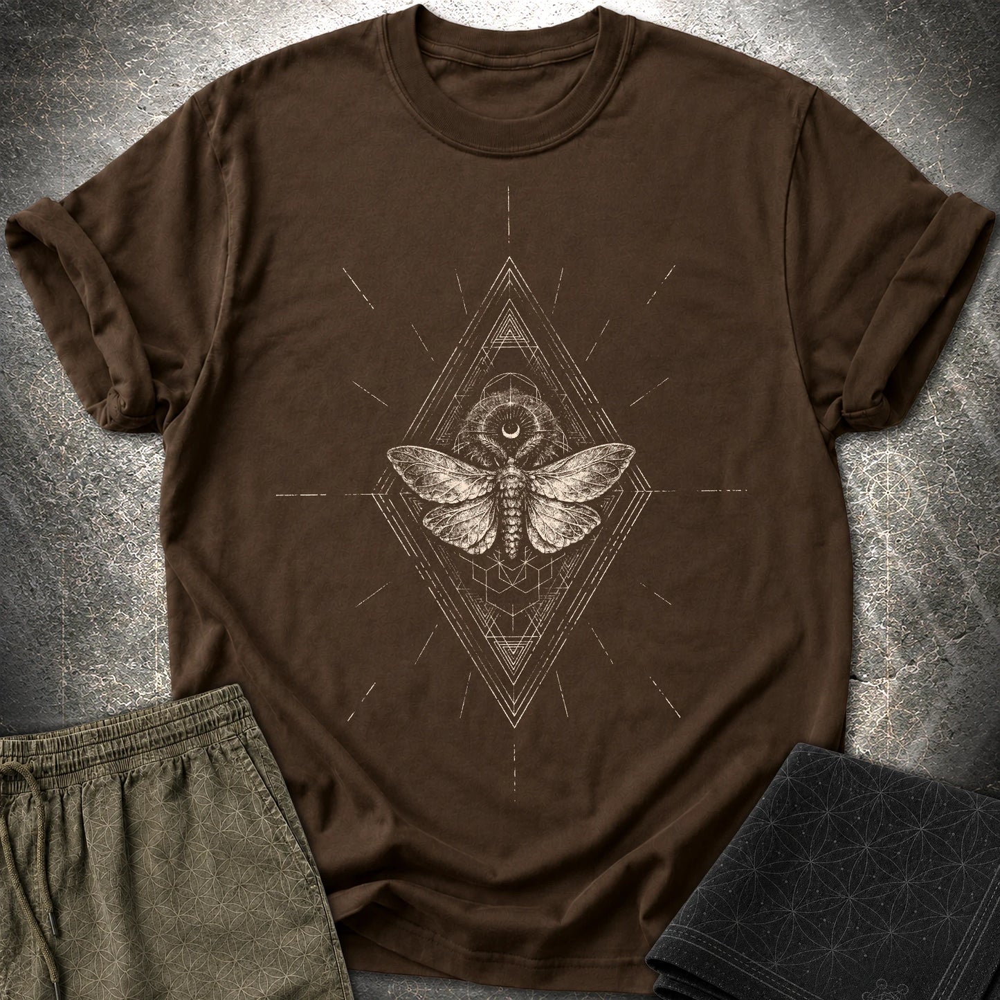 Third Eye Moth T-Shirt, Sacred Geometry Moth Shirt, Mystical Occult Graphic Tee - Third Eye Moth T-Shirt, Sacred Geometry Moth Shirt, Mystical Occult Graphic Tee - Dark Chocolate