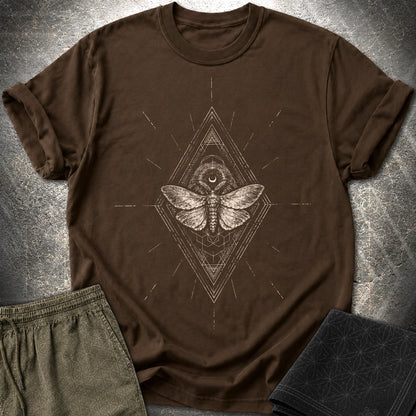 Third Eye Moth T-Shirt, Sacred Geometry Moth Shirt, Mystical Occult Graphic Tee - Third Eye Moth T-Shirt, Sacred Geometry Moth Shirt, Mystical Occult Graphic Tee - Dark Chocolate
